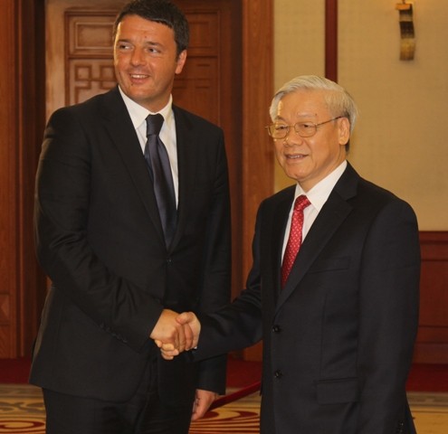 Tổng bí thư Nguyễn Phú Trọng tiếp Thủ tướng Italia Matteo Renzi trong chuyến thăm chính thức VN - ảnh 1